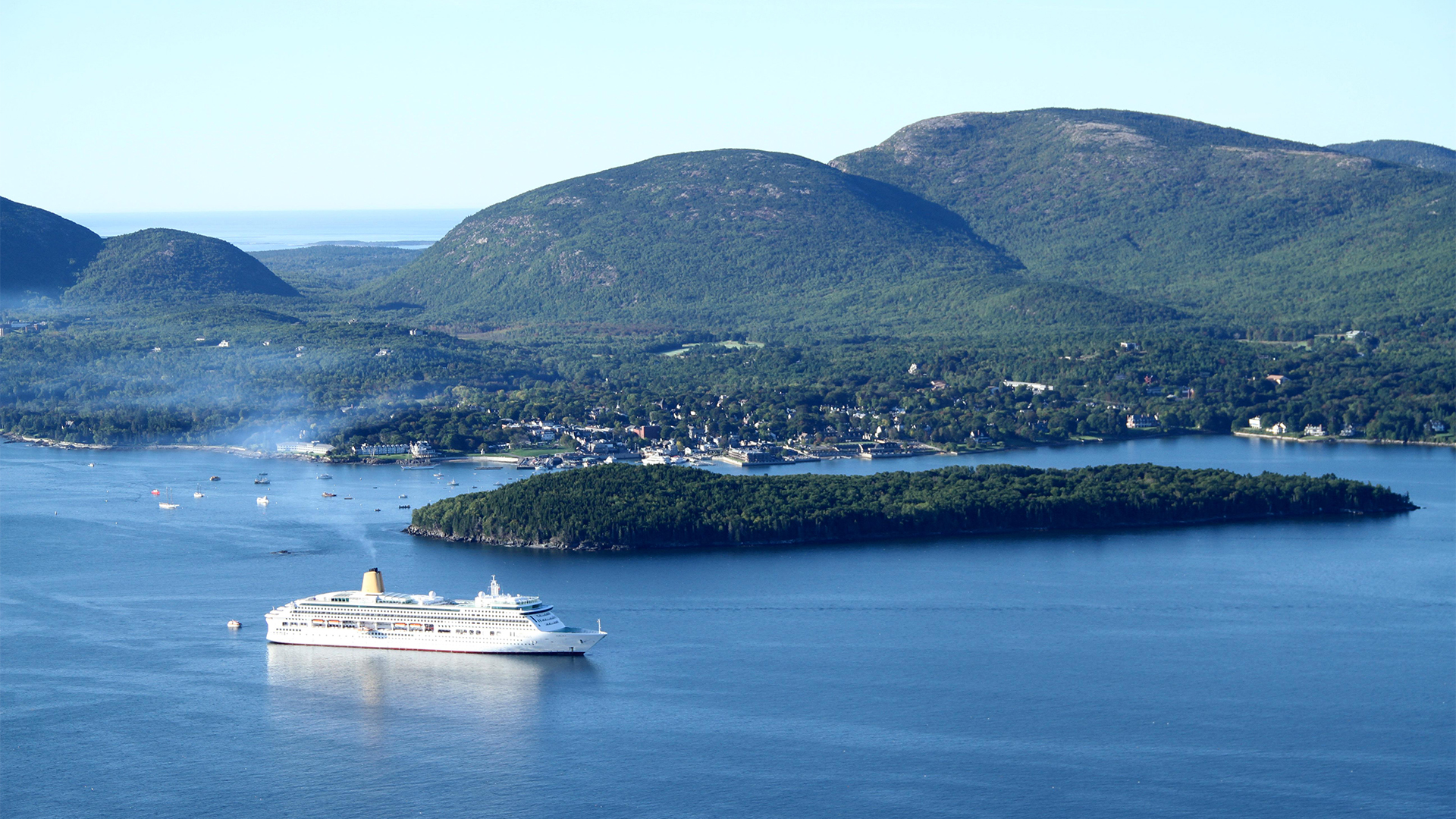 Charter boat and island