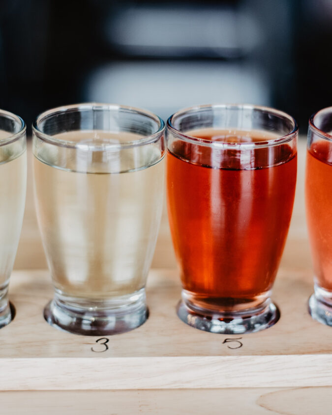 A tasting flight of Vermont hard ciders