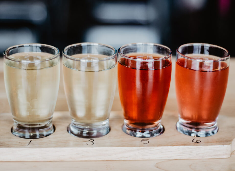 A tasting flight of Vermont hard ciders