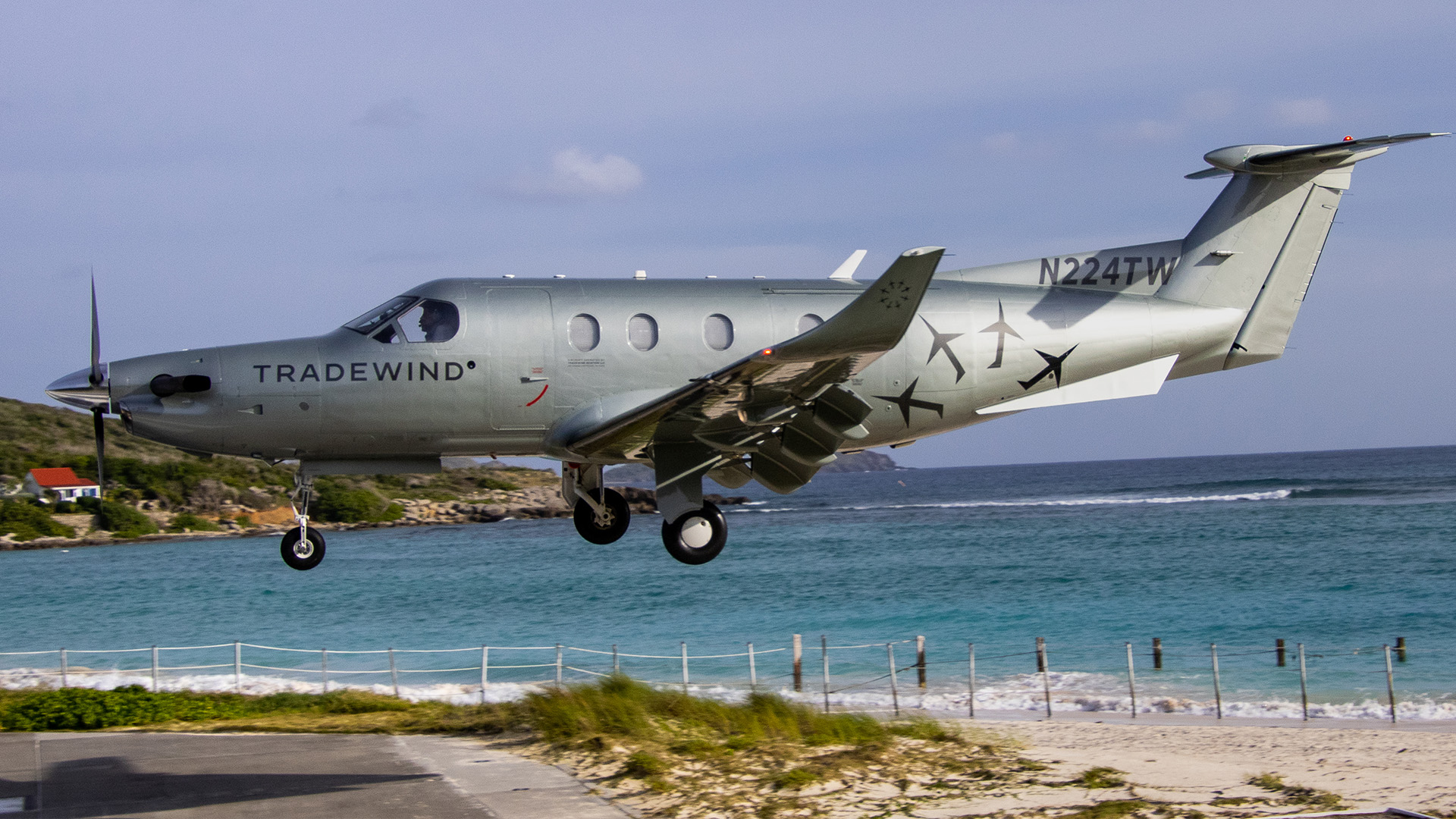 Plane landing on St Barths island