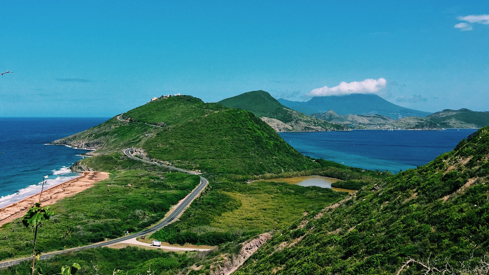 Aerial view of Nevis from a Tradewind flight