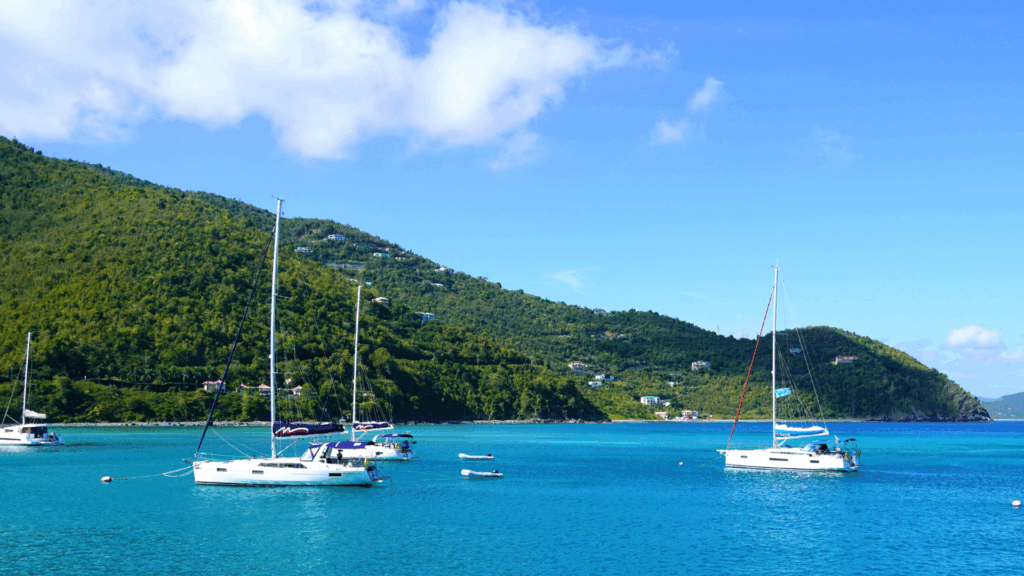 White yachts near Tortolla, a top Caribbean island destination.