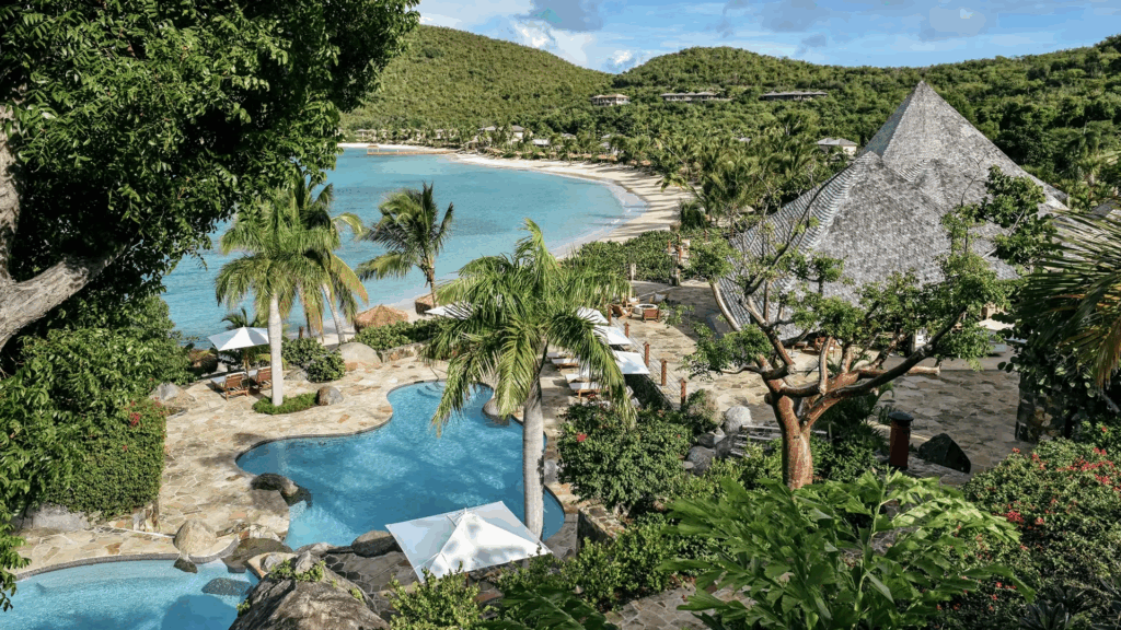Villas and pools overlooking the ocean in Virgin Gorda