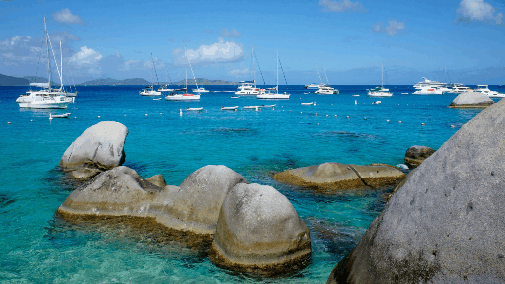 White yachts in the Caribbean near BVI