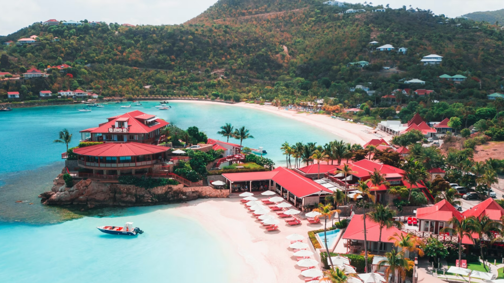 red roof buildings of Eden Rock-St Barths in the Caribbean